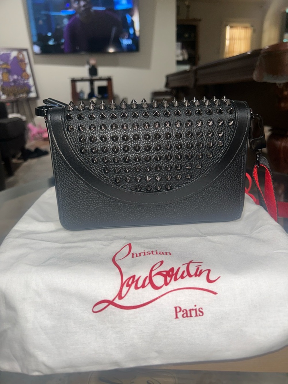 Christian Louboutin Black Leather Spike-Stud Crossbody Bag